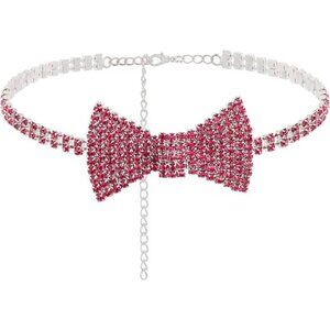 Women's Pink Rhinestone Bowtie Choker Necklace – Glamorous Adjustable Statement